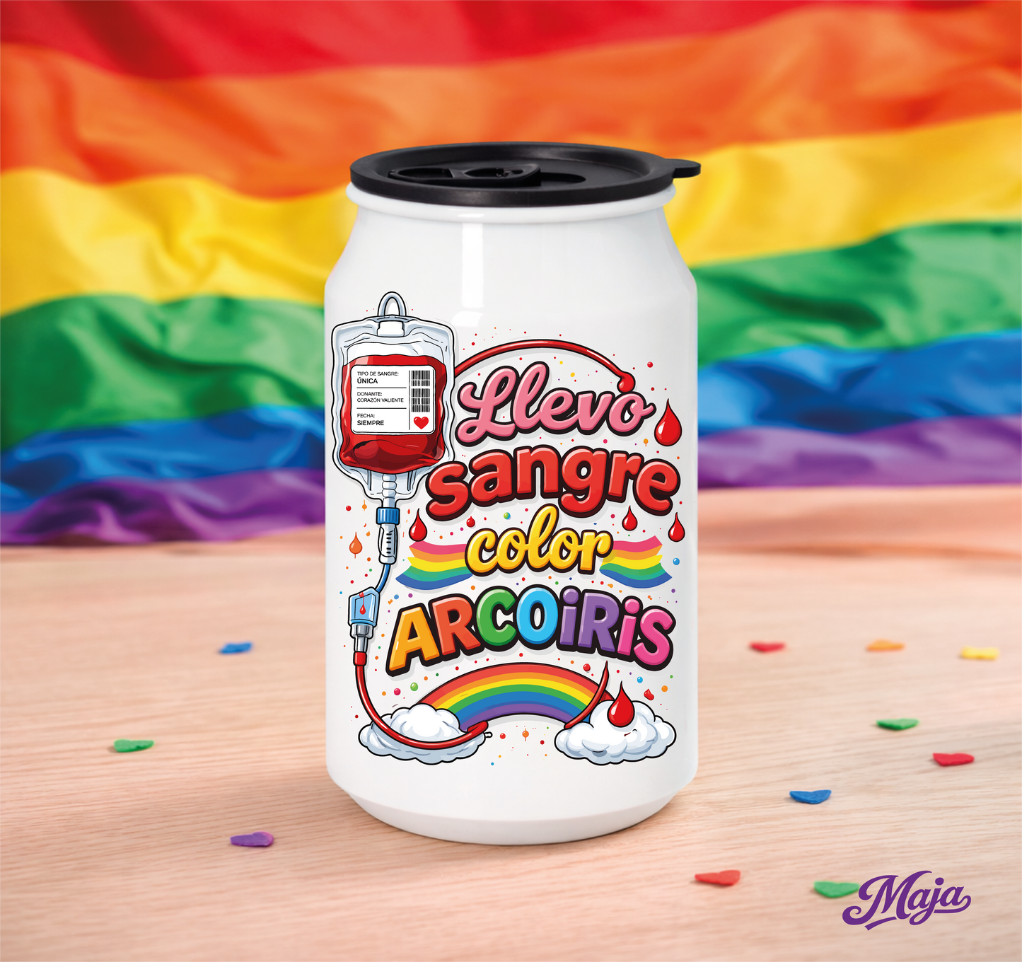 Lata LGTB Llevo Sangre Arcoiris